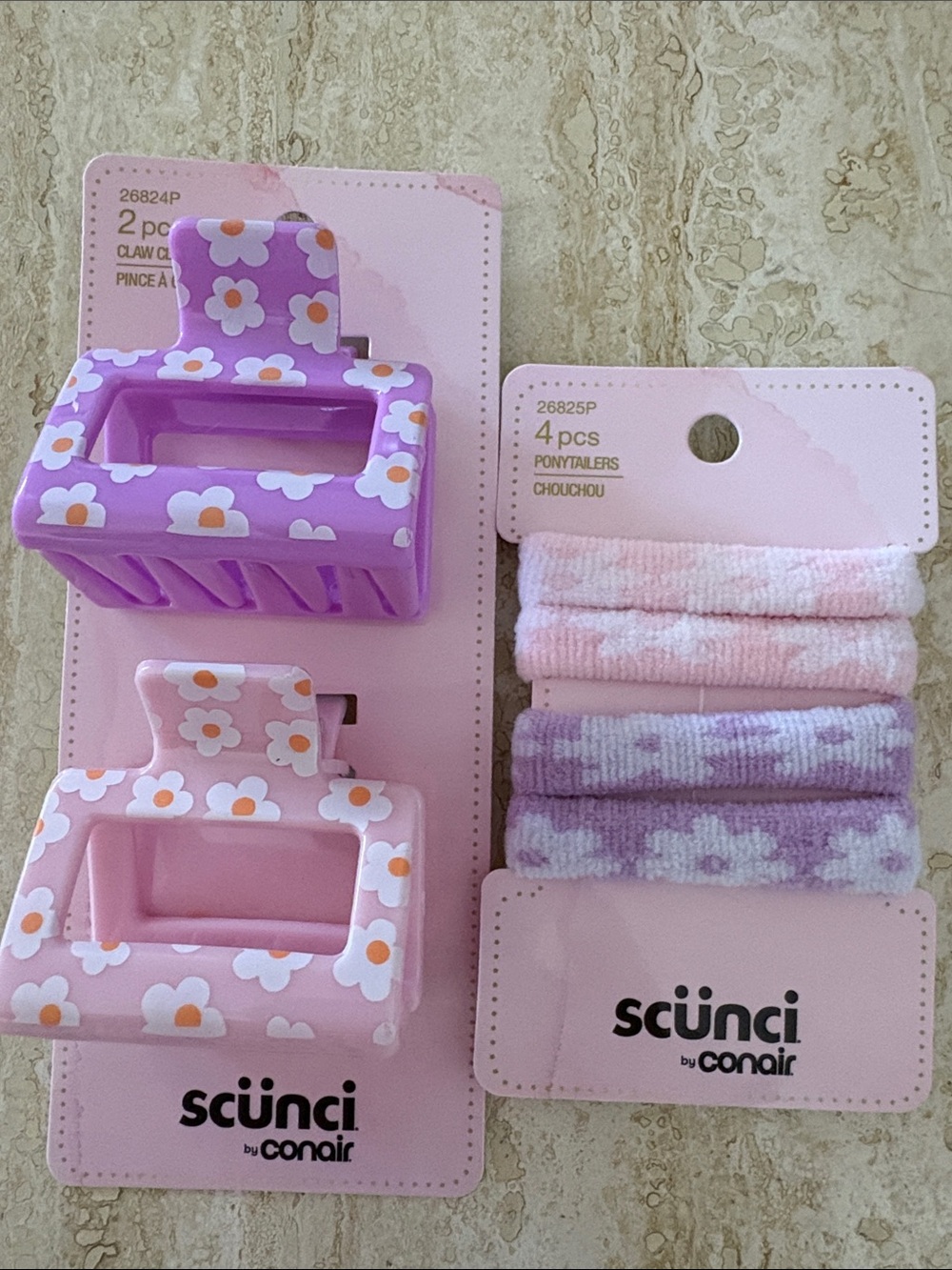 scünci Purple and Light Pink Floral Hair Claw Clips & Pastel Ponytailers Set